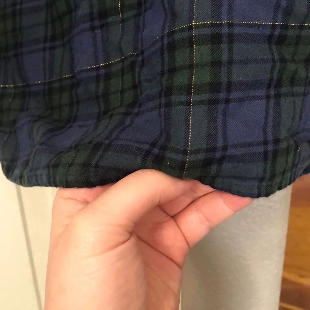XL Jcrew plaid tunic top w pocket. Blue and green with gold threads - Picture 3 of 4